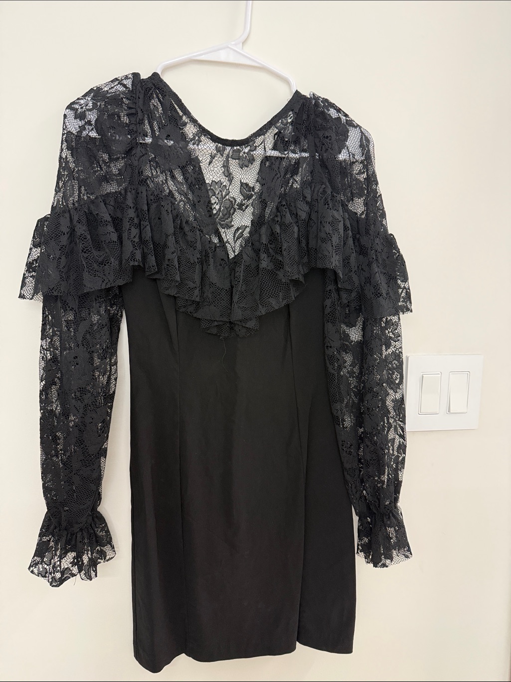 Top Shop Black Lace Ruffle Long-Sleeve Mini Dress